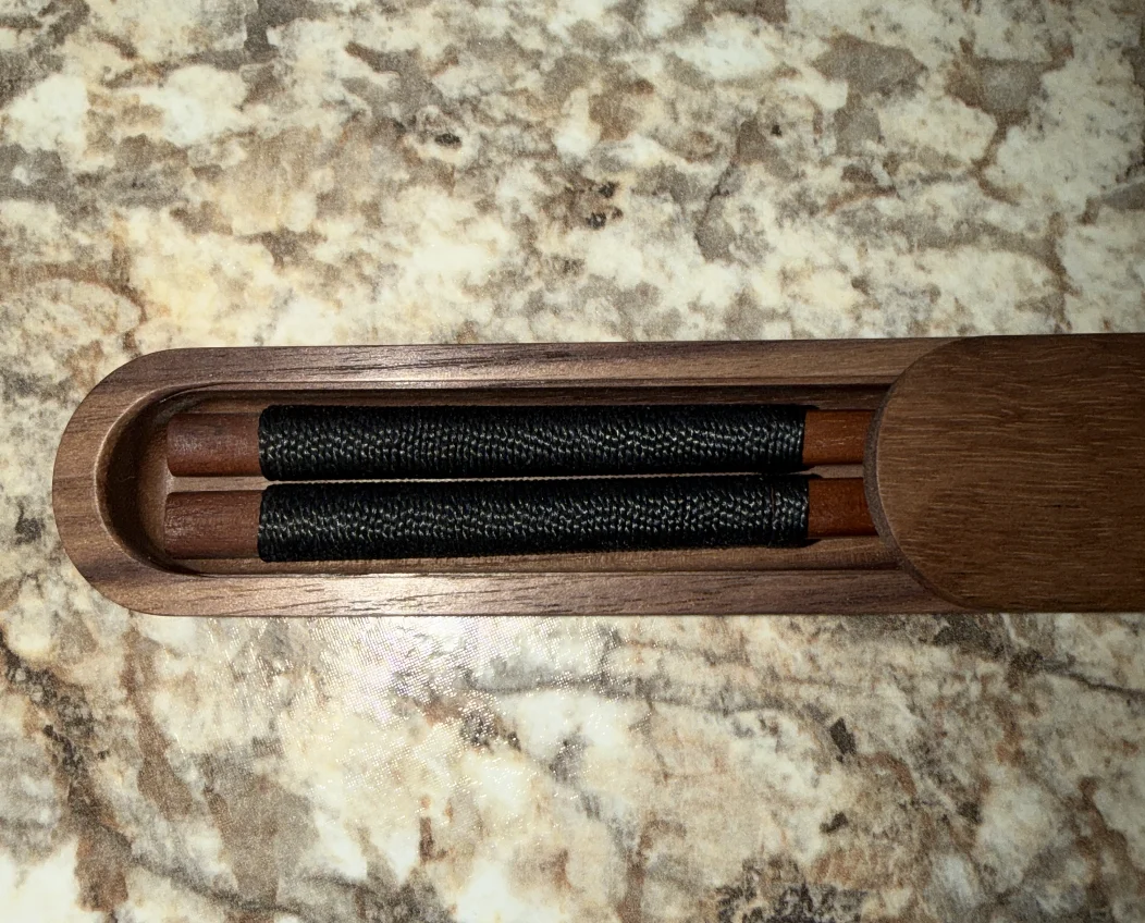 Japanese black walnut chopsticks with decorative thread in wooden box
