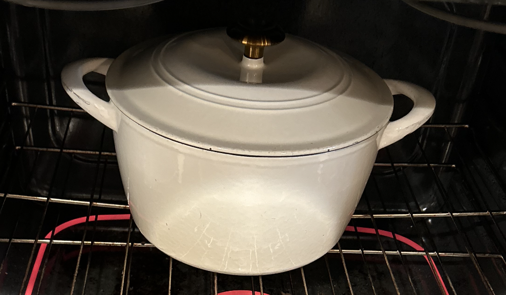 Dutch oven going into the oven